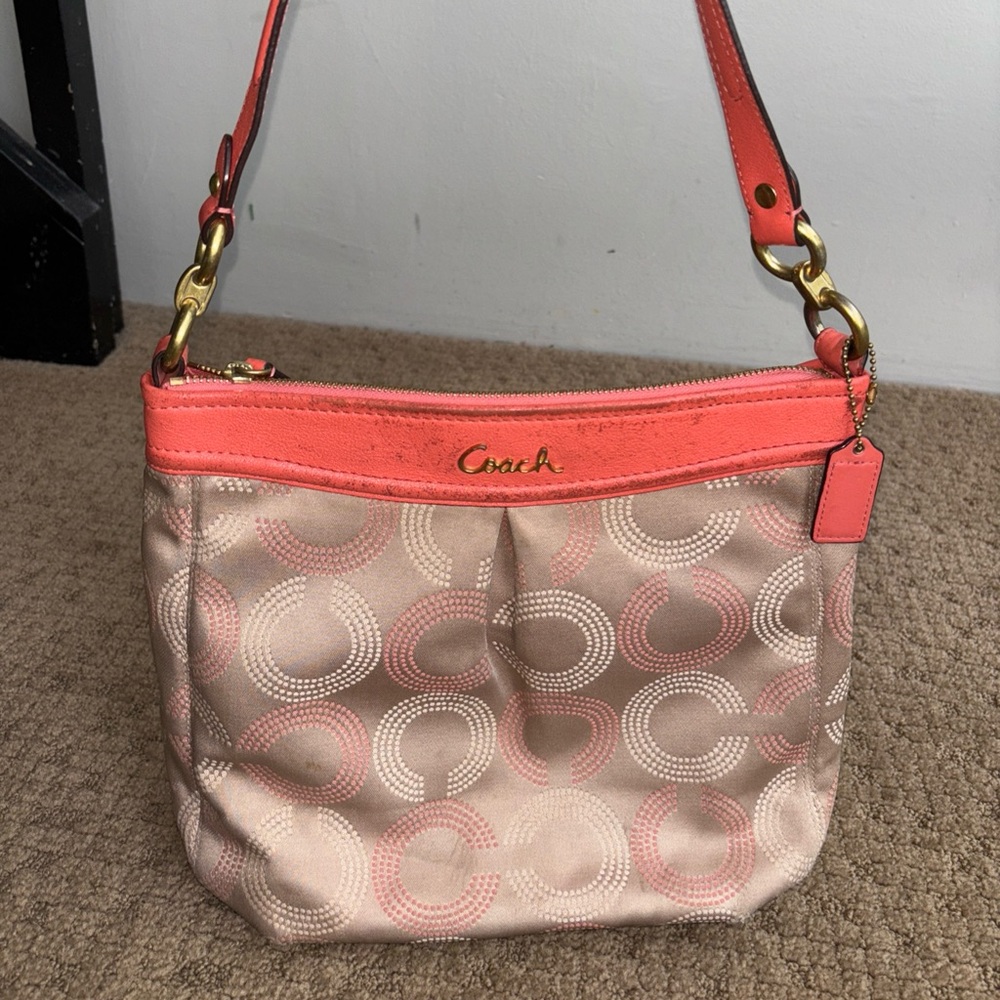Coach F20088 Ashley Dotted Op Art Hippie hobo handbag Khaki Tearose Purse Fair